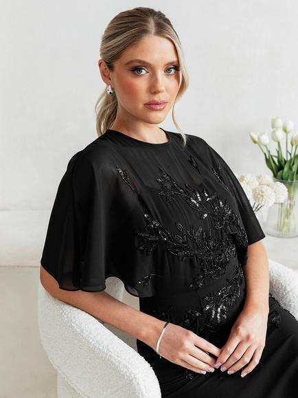Maya Deluxe Embellished Floral Maxi Dress, Black - view 2, Black