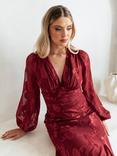Maya Deluxe V-Neck Blouson Sleeve Maxi Dress, Deep Red