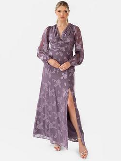 Maya Deluxe Jacquard Floral V-Neck Maxi Dress, Moody Lilac, Moody Lilac