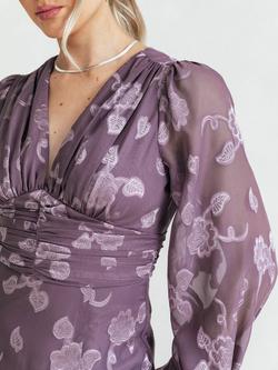 Maya Deluxe Jacquard Floral V-Neck Maxi Dress, Moody Lilac - view 2, Moody Lilac