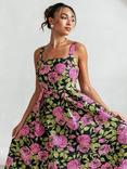 Maya Deluxe Floral Sleeveless Midaxi Dress, Black Pink Floral