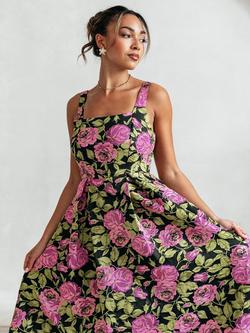 Maya Deluxe Floral Sleeveless Midaxi Dress, Black Pink Floral - view 2, Black Pink Floral