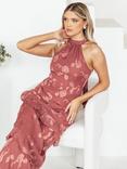 Maya Deluxe Floral Jacquard Halterneck Maxi Dress, Copper Rose