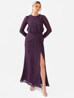 Maya Deluxe Embroidered Long Sleeve Maxi Dress, Berry, Berry
