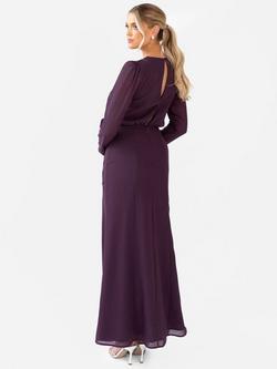 Maya Deluxe Embroidered Long Sleeve Maxi Dress, Berry - view 2, Berry