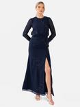 Maya Deluxe Embroidered Long Sleeve Maxi Dress, Navy