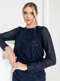 Maya Deluxe Embroidered Long Sleeve Maxi Dress, Navy - view 2, Navy