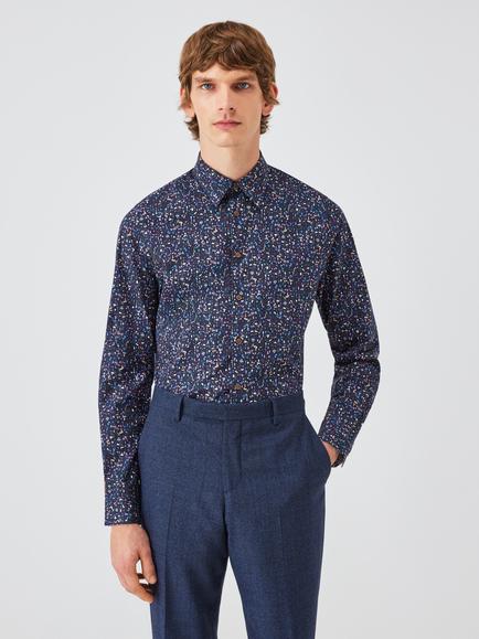 Paul Smith Cotton Blend Polka Dot Poplin Long Sleeve Collar Shirt, 49_very Dark Navy