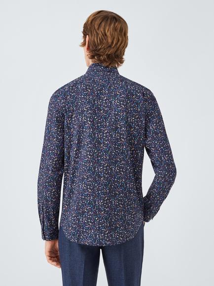 Paul Smith Cotton Blend Polka Dot Poplin Long Sleeve Collar Shirt - view 2, 49_very Dark Navy
