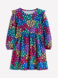 Mini Boden Kids' Posie Cotton Long Sleeved Dress, Blue Rainbow Leopard