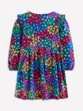 Mini Boden Kids' Posie Cotton Long Sleeved Dress, Blue Rainbow Leopard