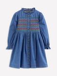 Mini Boden Kids' Suki Cotton Ruffle Sleeve Dress, Mid Vintage Denim
