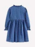 Mini Boden Kids' Suki Cotton Ruffle Sleeve Dress, Mid Vintage Denim