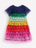 Mini Boden Kids' Tulle Short Sleeved Tiered Dress, Rainbow Multi