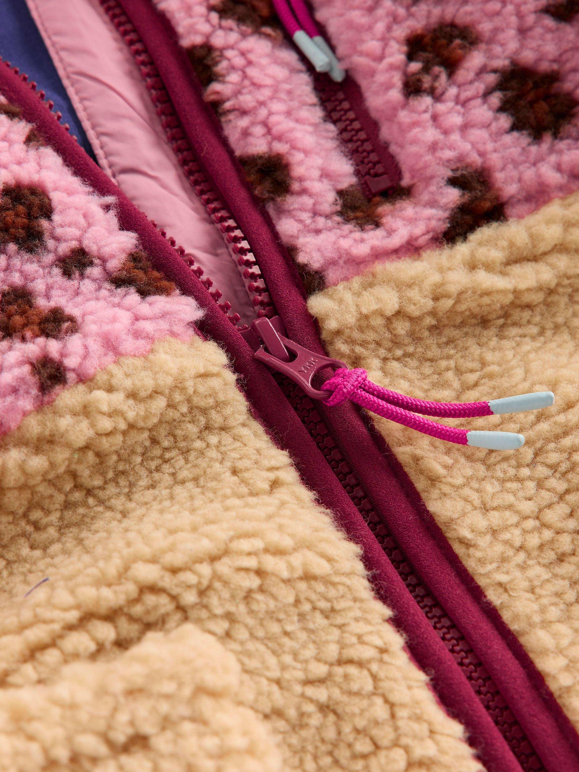 Product image 3 of 5, which shows Mini Boden Kids' 2-in-1 Zip Sleeved  Borg Jacket, Pink Leopard, 10-11 years