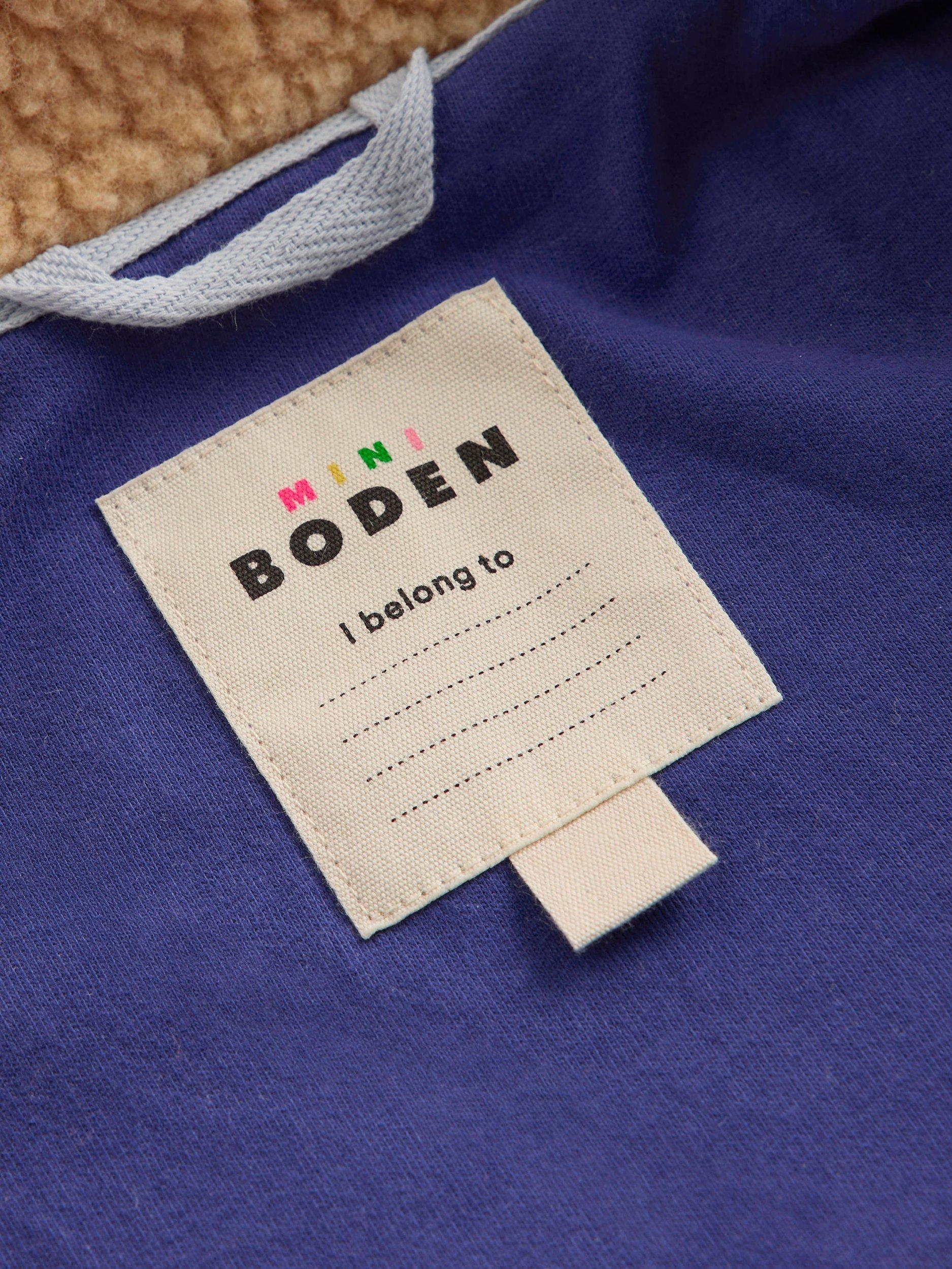 Product image 4 of 5, which shows Mini Boden Kids' 2-in-1 Zip Sleeved  Borg Jacket, Pink Leopard, 10-11 years