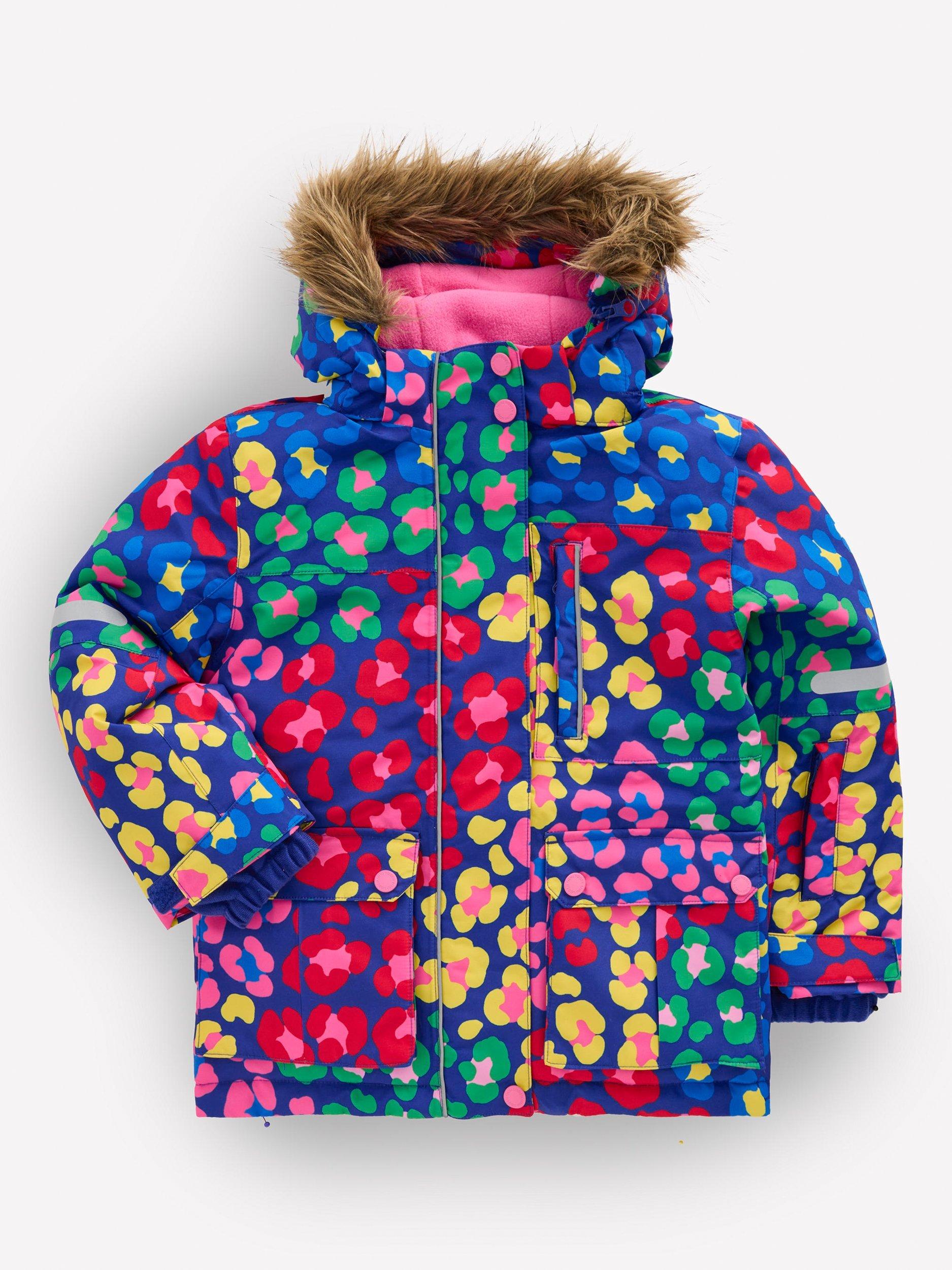 Product image 1 of 5, which shows Mini Boden Kids' Hooded Waterproof Coat, Multi Leopard, 11-12 years