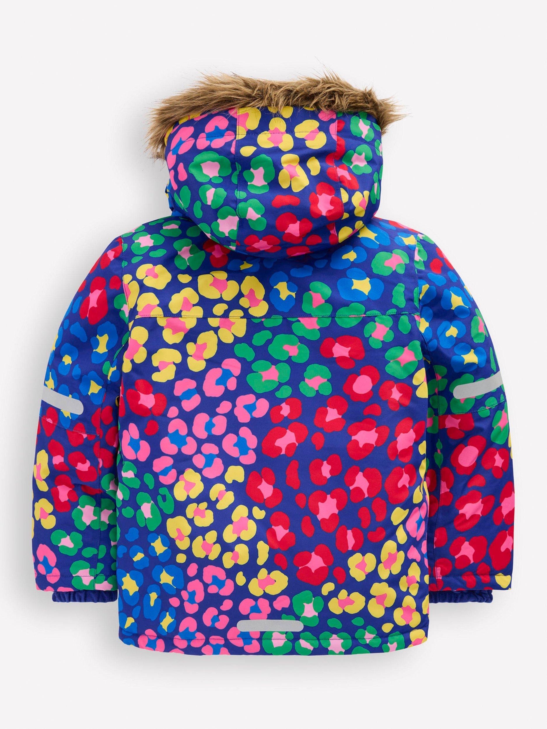 Product image 2 of 5, which shows Mini Boden Kids' Hooded Waterproof Coat, Multi Leopard, 11-12 years
