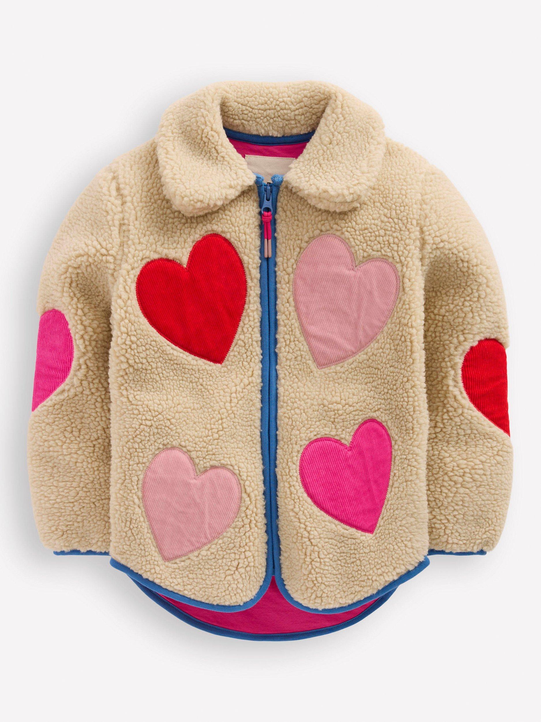 Mini Boden Kids' Collared Borg Zip Jacket, Applique Hearts