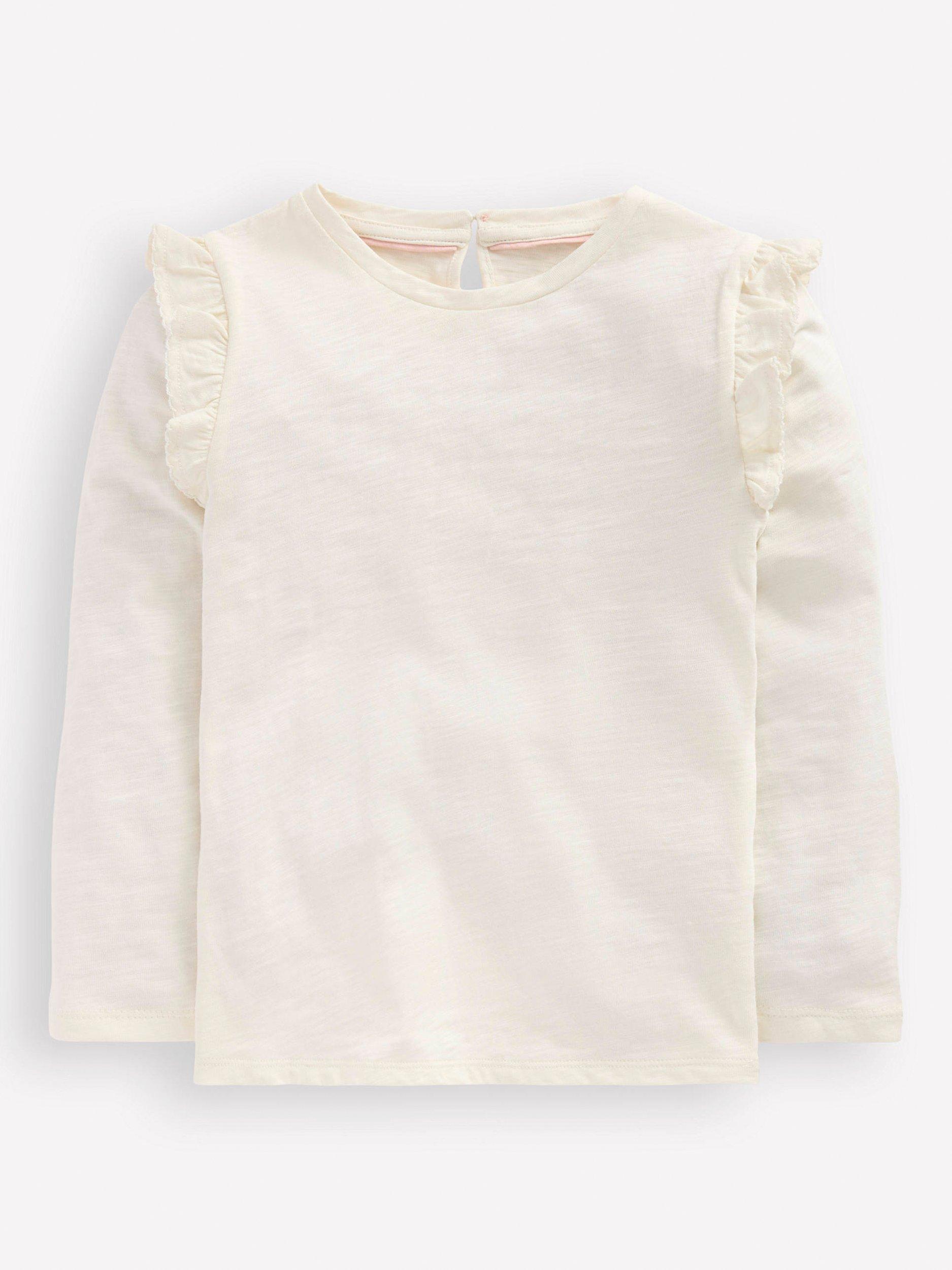 Product image 1 of 3, which shows Mini Boden Kids' Cotton Frill Sleeve Top, Soft Ivory, 2-3 years