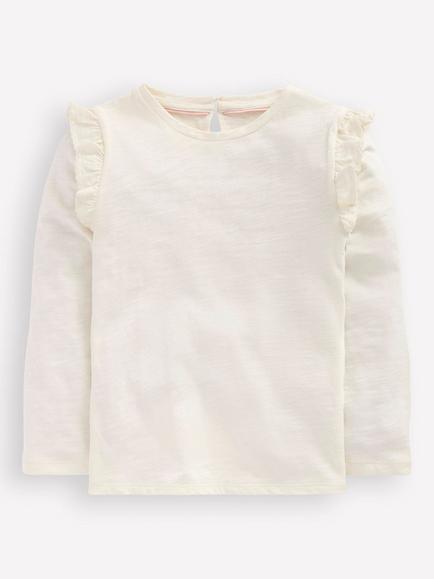 Mini Boden Kids' Cotton Frill Sleeve Top, Soft Ivory, Soft Ivory