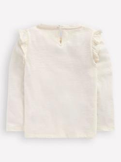 Mini Boden Kids' Cotton Frill Sleeve Top, Soft Ivory - view 2, Soft Ivory
