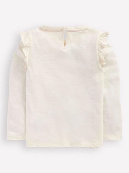 Mini Boden Kids' Cotton Frill Sleeve Top, Soft Ivory - view 2, Soft Ivory