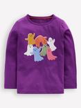 Mini Boden Kids' Riso Cotton Long Sleeved T-Shirt, Viola Purple Ghosts