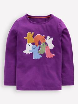 Mini Boden Kids' Riso Cotton Long Sleeved T-Shirt, Viola Purple Ghosts, Viola Purple Ghosts