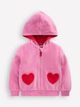 Mini Boden Kids' Velour Zipped Heart Pocket Hoodie, Formica Pink