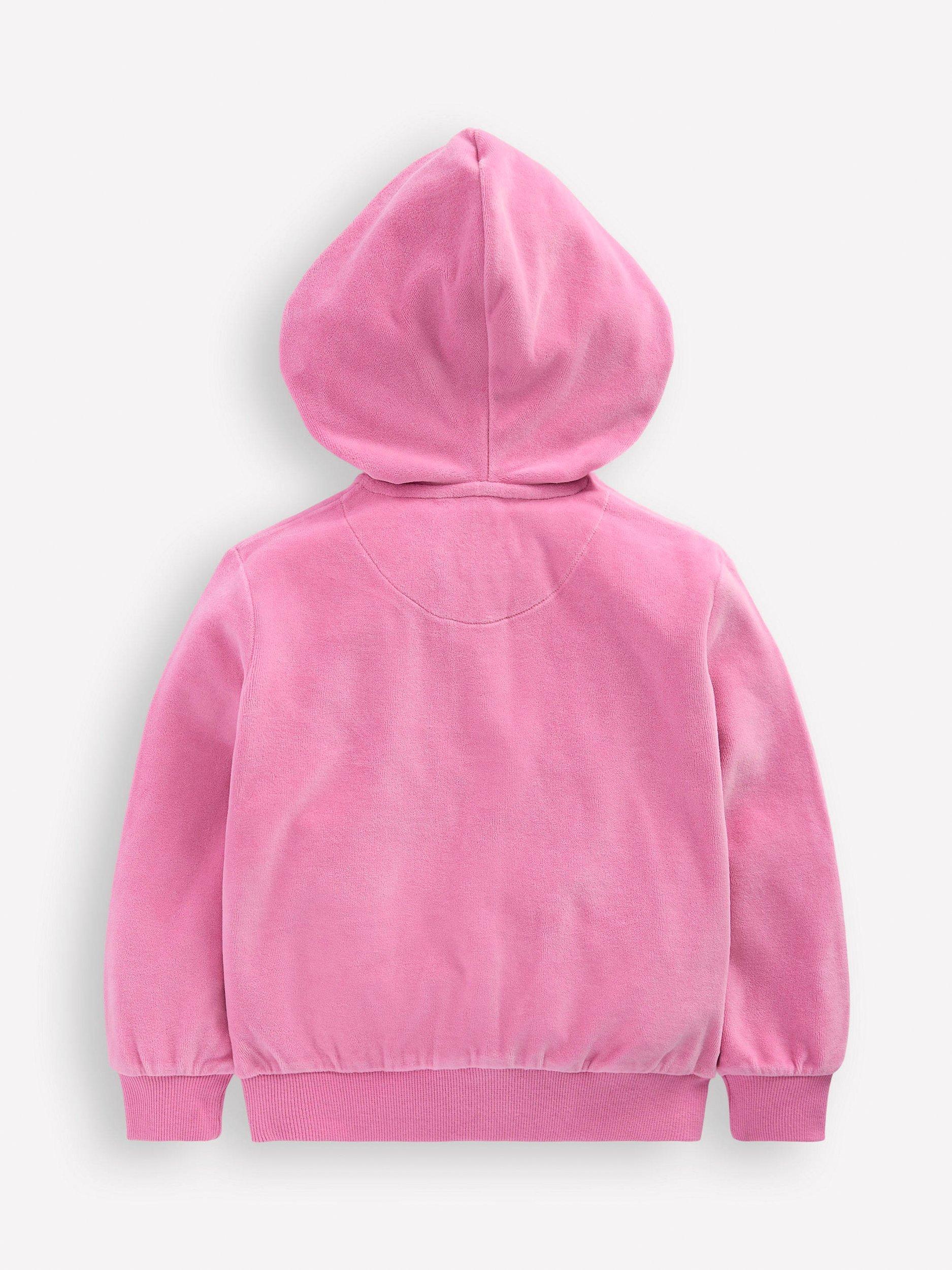 Mini Boden Kids' Velour Zipped Heart Pocket Hoodie, Formica Pink