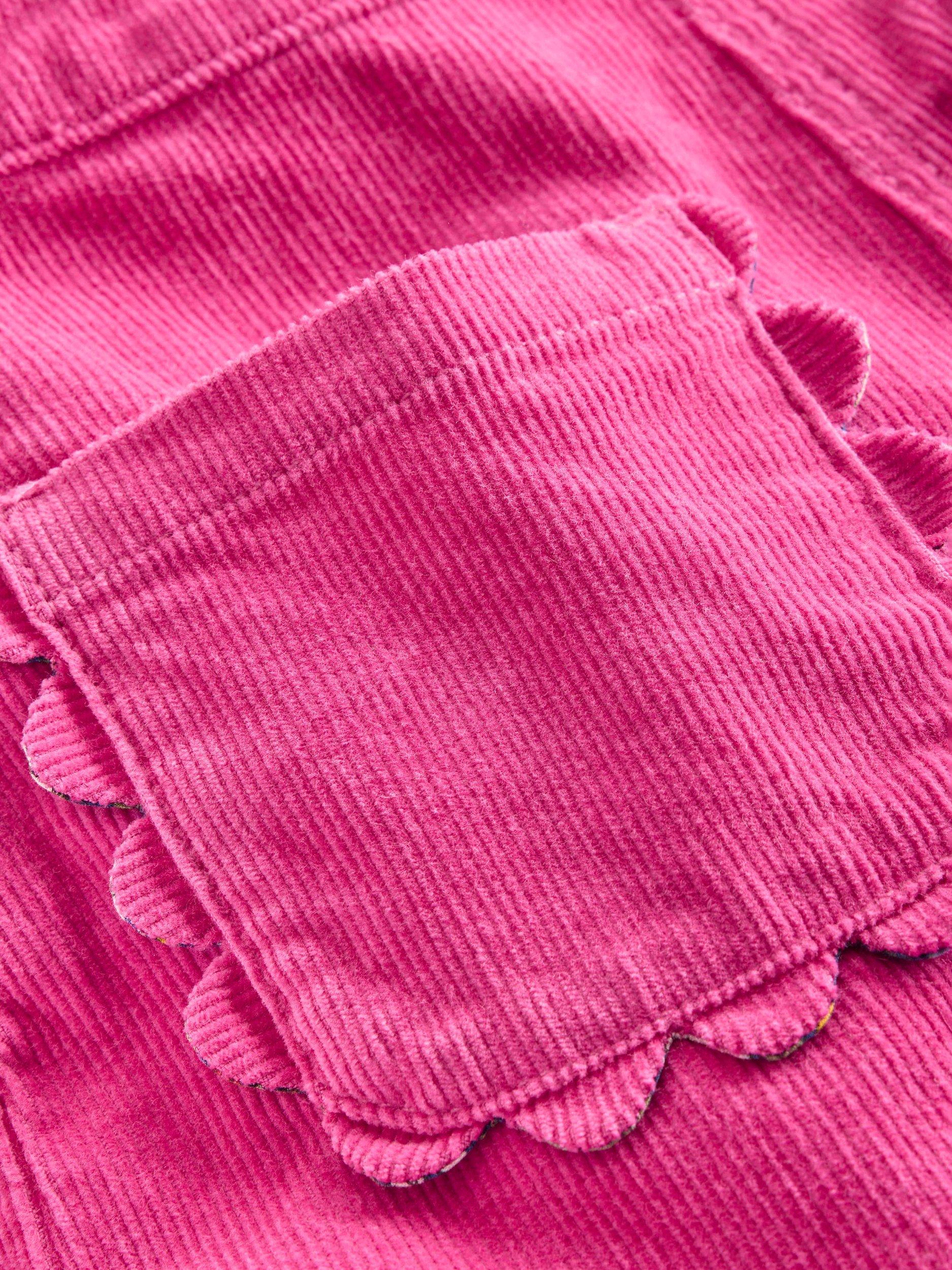 Product image 3 of 3, which shows Mini Boden Kids' Corduroy Frill Dungarees, Raspberry Pink, 5-6 years