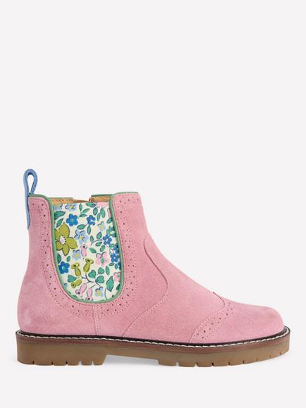 Mini Boden Kids' Suede Chelsea Boots, Pink Floral, Pink Floral