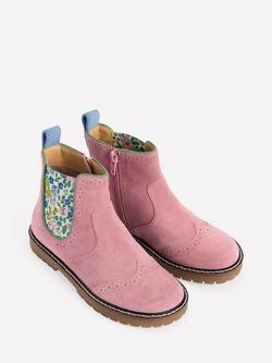 Mini Boden Kids' Suede Chelsea Boots, Pink Floral - view 2, Pink Floral