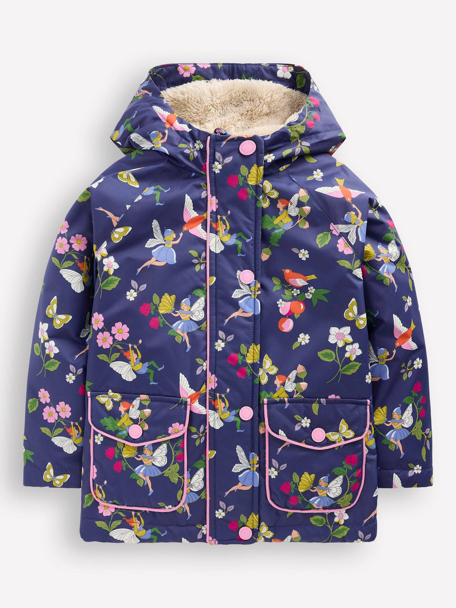 Product image 1 of 5, which shows Mini Boden Kids' Sherpa Lined Anorak, Blue Fairies, 2-3 years