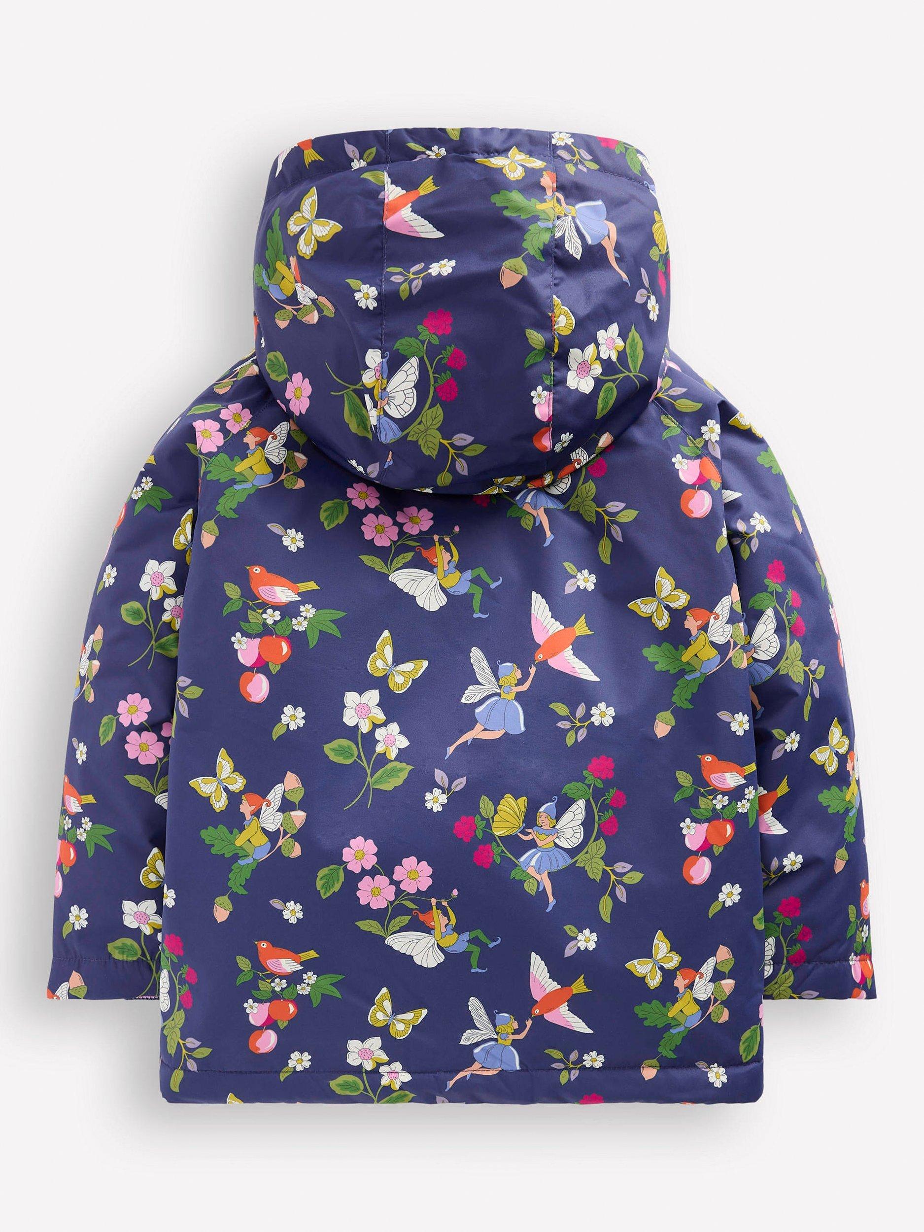 Product image 2 of 5, which shows Mini Boden Kids' Sherpa Lined Anorak, Blue Fairies, 2-3 years