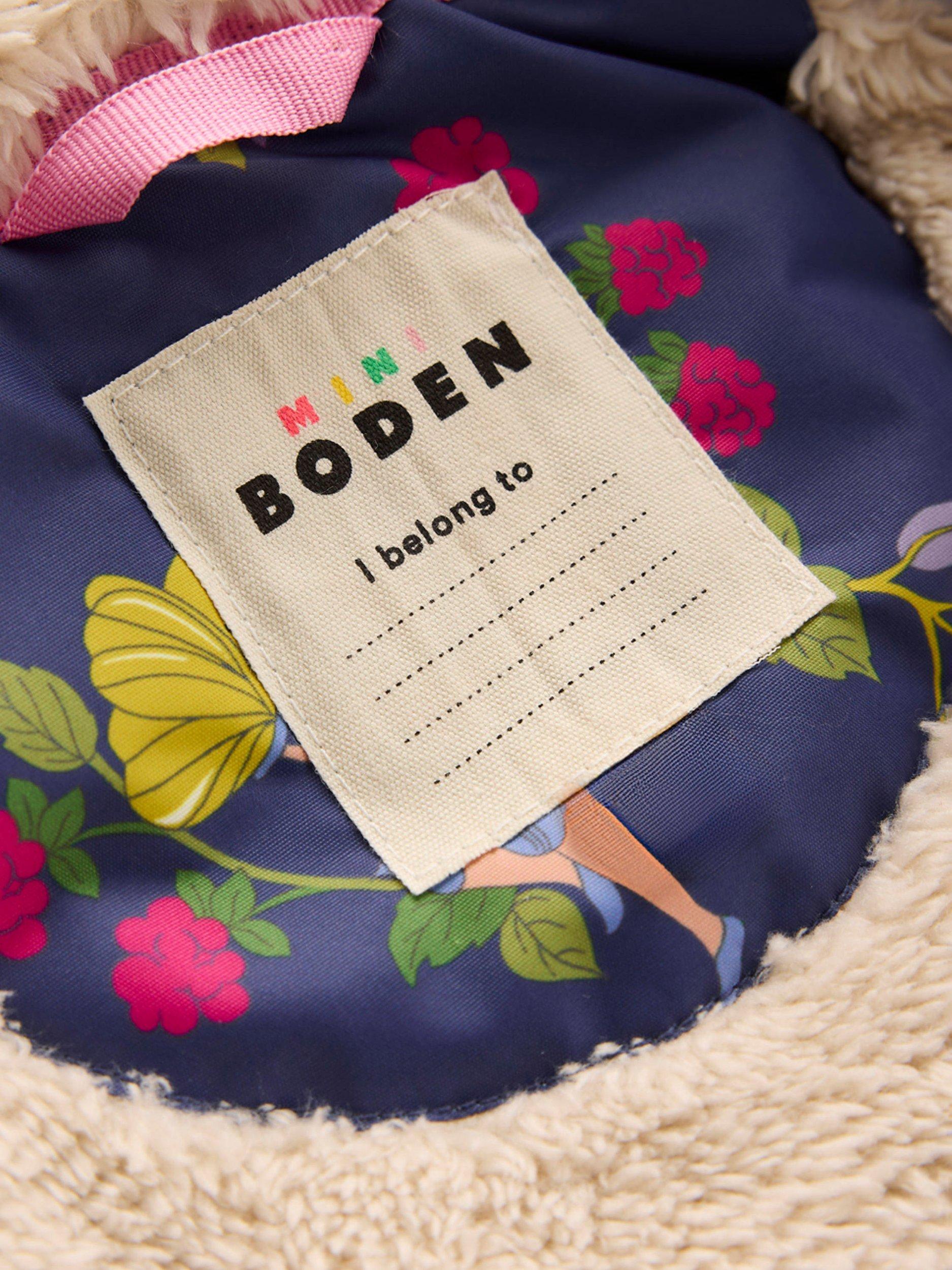 Product image 4 of 5, which shows Mini Boden Kids' Sherpa Lined Anorak, Blue Fairies, 2-3 years