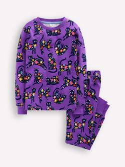 Mini Boden Kids' Cotton Glow In The Dark Pyjamas, Purple Cats, Purple Cats