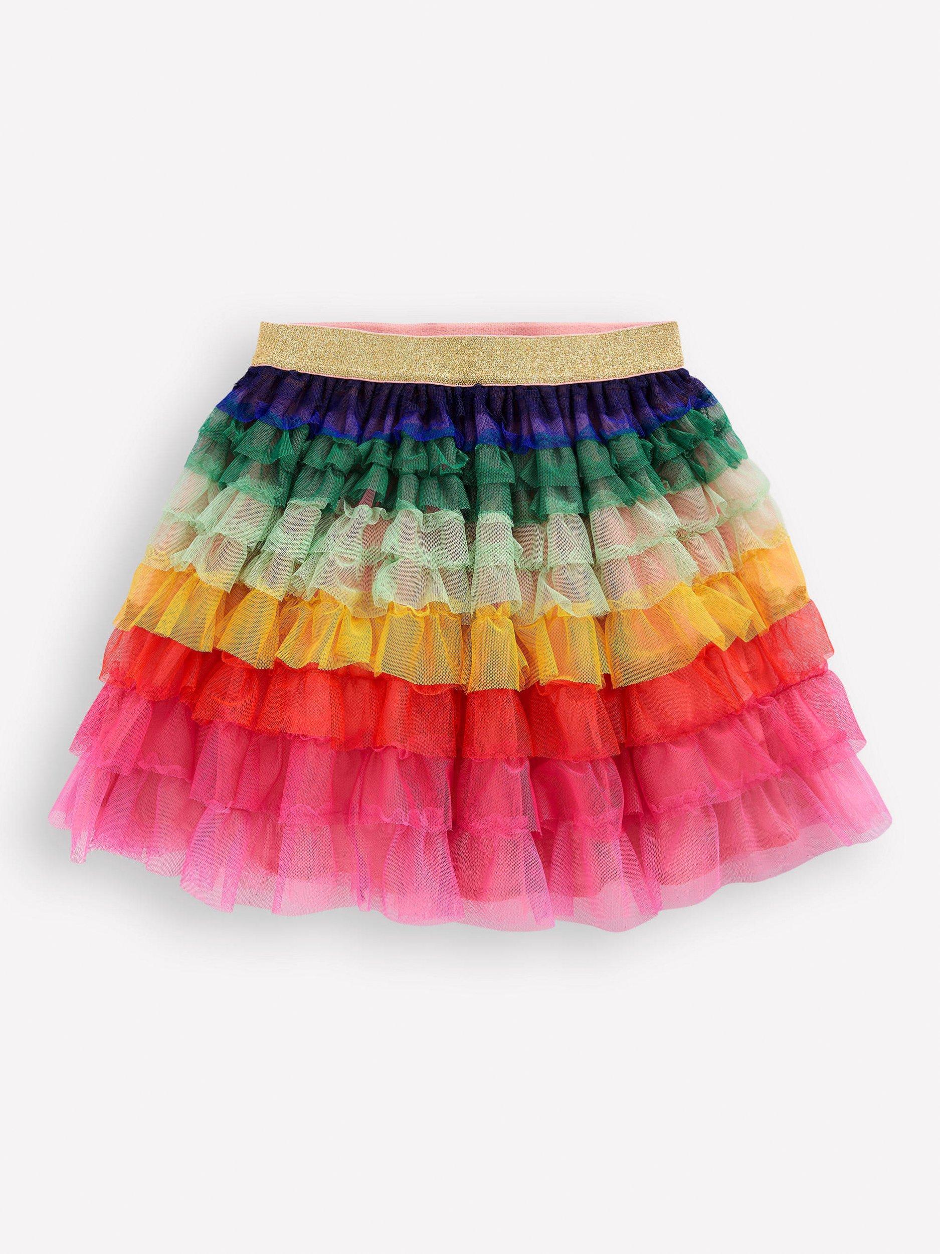Product image 1 of 3, which shows Mini Boden Kids' Tulle Tiered Skirt, Rainbow, 6-7 years