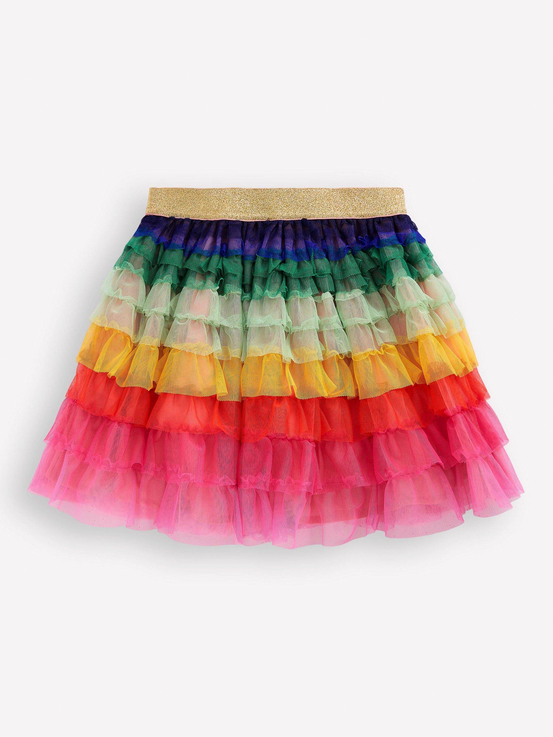 Product image 2 of 3, which shows Mini Boden Kids' Tulle Tiered Skirt, Rainbow, 6-7 years