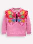 Mini Boden Kids' Cotton Blend Appliqué Sweatshirt, Pink Butterfly