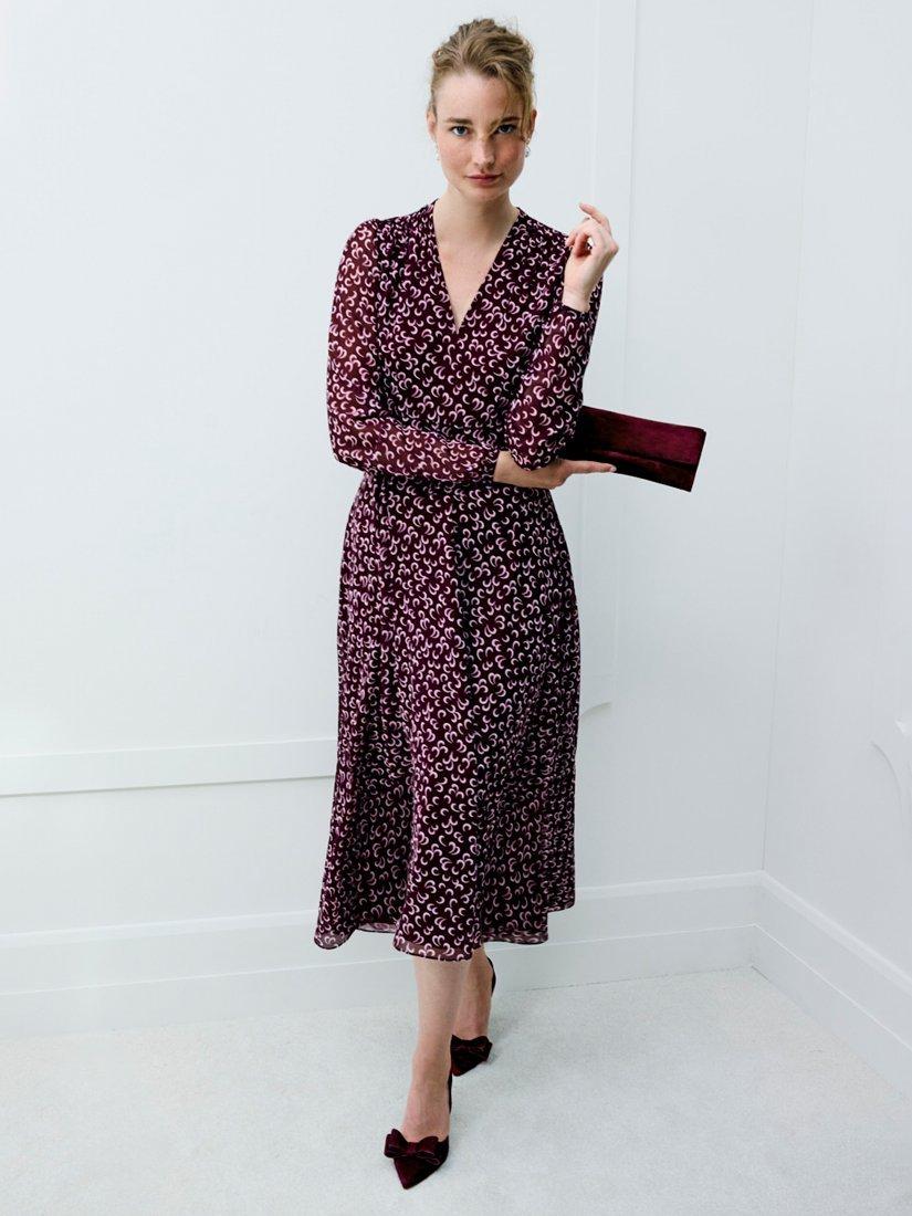 Product image 1 of 5, which shows Hobbs Aurora Celestial Jersey Dress, Onyx Red/Multi, 10