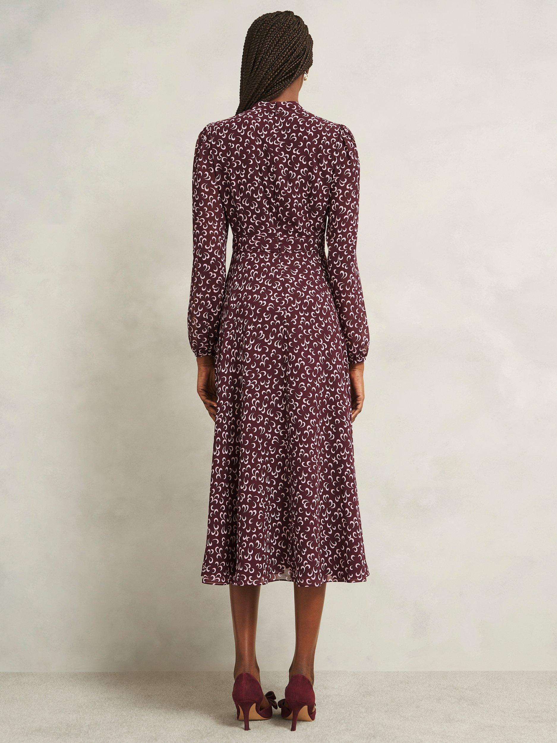 Product image 2 of 5, which shows Hobbs Aurora Celestial Jersey Dress, Onyx Red/Multi, 10