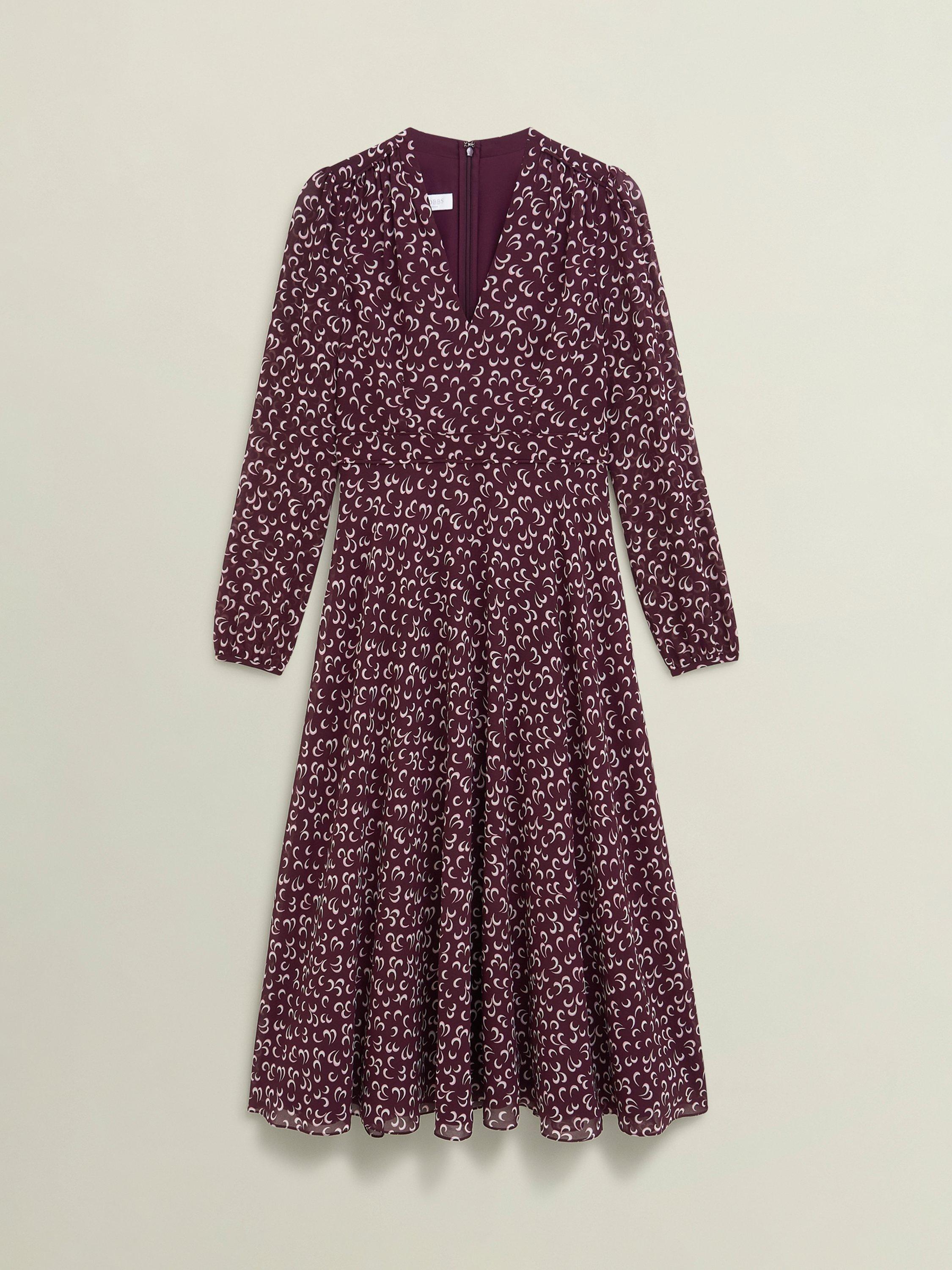 Product image 4 of 5, which shows Hobbs Aurora Celestial Jersey Dress, Onyx Red/Multi, 10