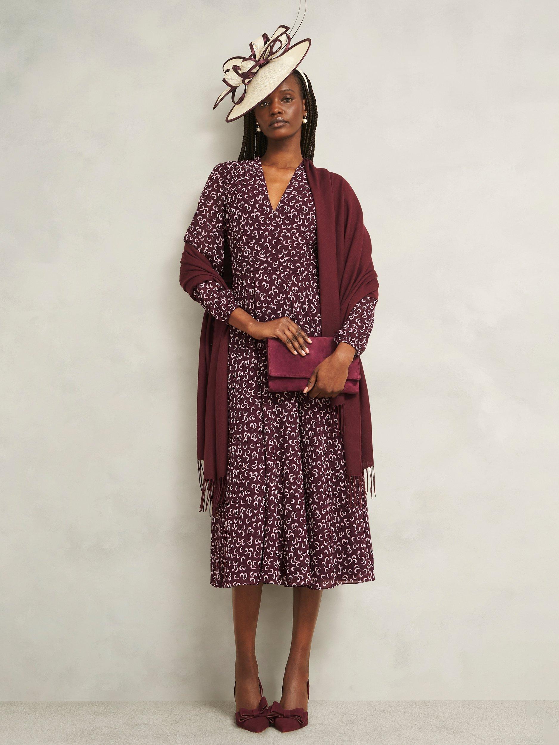 Product image 5 of 5, which shows Hobbs Aurora Celestial Jersey Dress, Onyx Red/Multi, 10