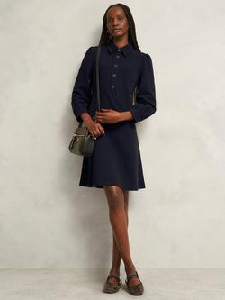 Hobbs Alara Ponte Cotton Blend Long Sleeve Midi Dress, Navy