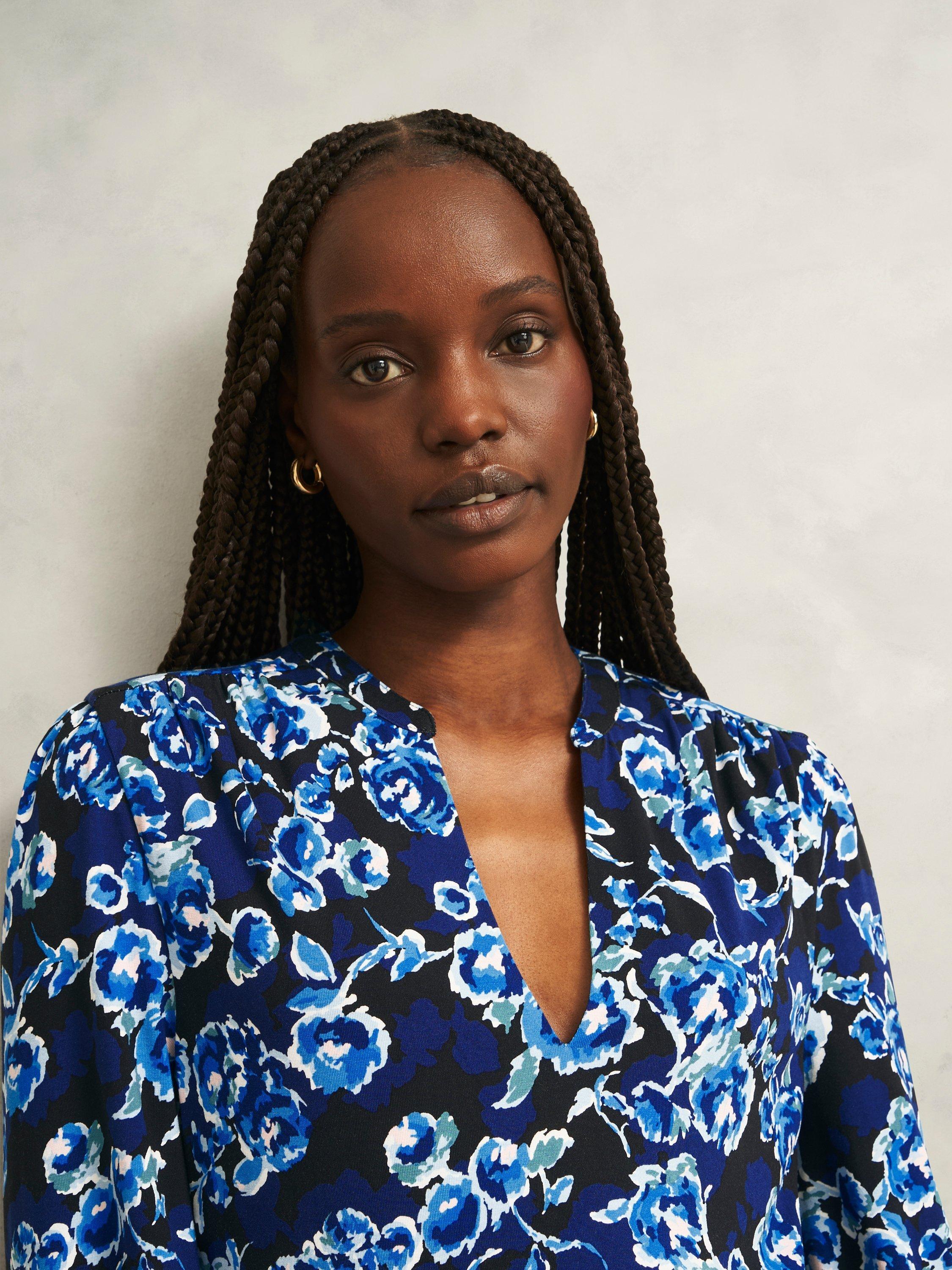 Product image 3 of 5, which shows Hobbs Harper Floral Jersey Dress, Navy/Multi, 10