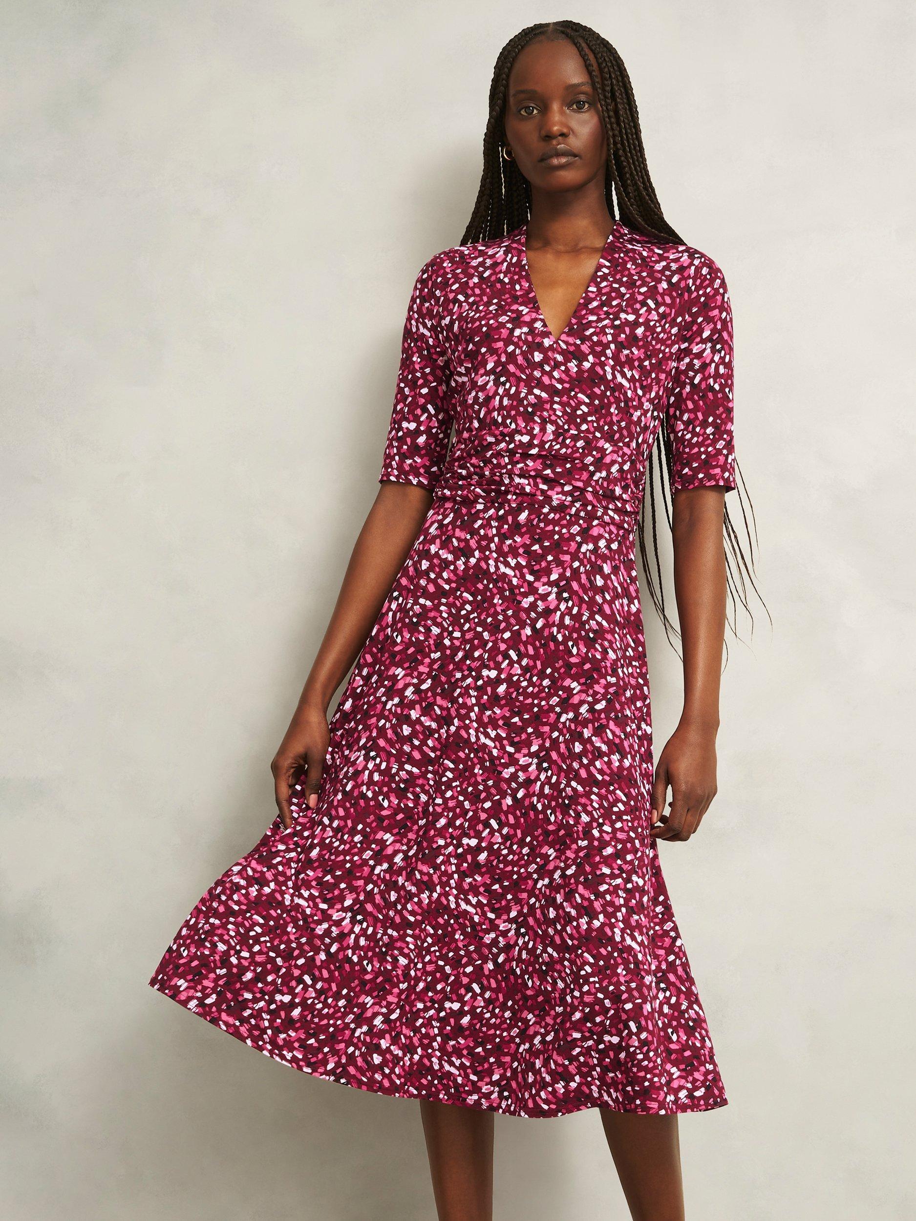 Product image 1 of 5, which shows Hobbs Jaci Jersey Dress, Red/Multi, 6