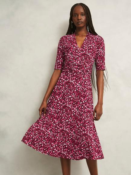 Hobbs Jaci Jersey Dress, Red/Multi, Red/Multi