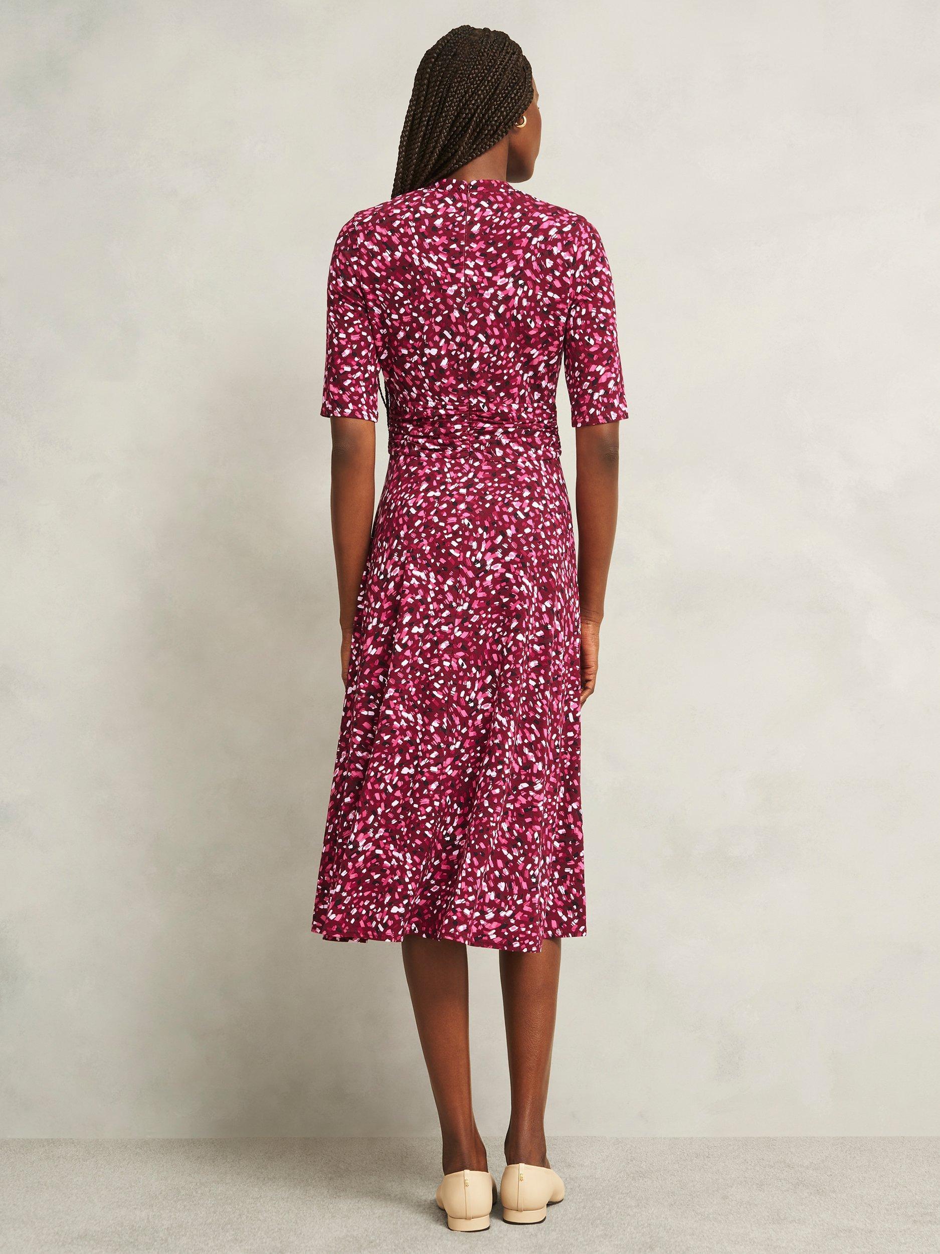 Product image 2 of 5, which shows Hobbs Jaci Jersey Dress, Red/Multi, 6